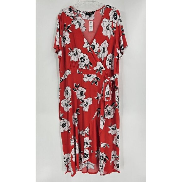 Lane Bryant Dresses & Skirts - Lane Bryant Red Floral Wrap Maxi Dress Size 22/24 Short Sleeve V-Neck New